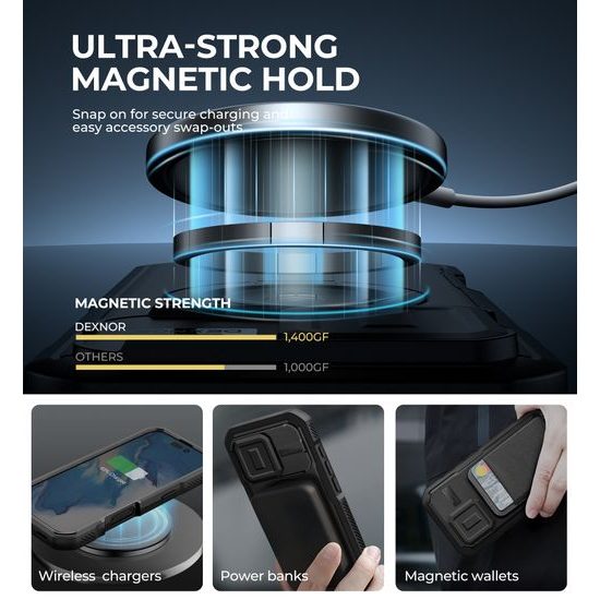 Dexnor MagSafe 360 Stojalo Zaščitni etui iPhone 16 Pro, črn