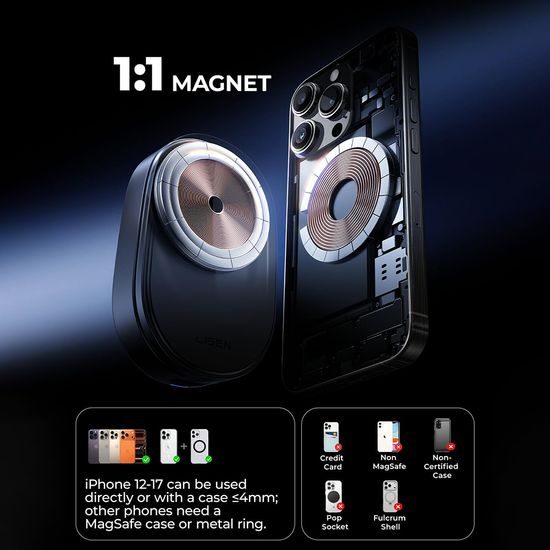 Lisen W121 3in1 Wireless Ladestation für iPhone, Apple Watch & AirPods - 45W, MagSafe 25W, Qi2.2 - Schwarz