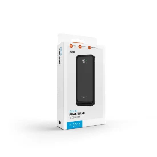 FIXED Zen2 10 powerbank LCD kijelzővel, 10 000 mAh, PD 20W, fekete