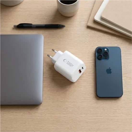 Tech-Protect NCA65W-GAN Caricatore 2 porte PD 65 W / QC 3.0, bianco