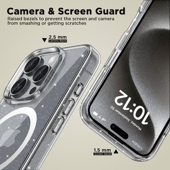 Tech-Protect Flexair Hybrid z MagSafe, iPhone 16 Pro Max, brokatowa przezroczysta