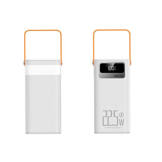 Power Bank 60.000 mAh, 22.5W PD, 4 USB + 2 καλώδια, LED φώτα, λευκό