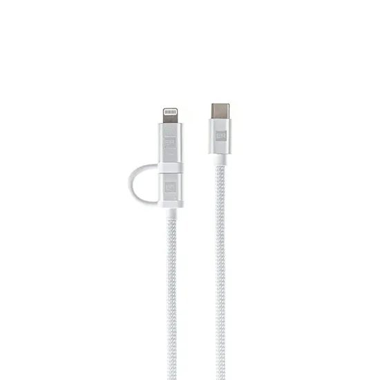 ER POWER Διπλό καλώδιο USB-C - USB-C / Lightning MFi 1 m, λευκό