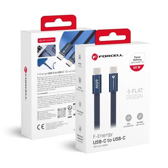 Cablu Forcell F-Energy USB-C - USB-C, QC4.0, PD, 3 A, 60 W, 1,2 m, albastru