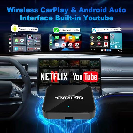 Car AI Box Ασύρματος Προσαρμογέας CarPlay και Android Auto με Εκτεταμένο Σύστημα Πολυμέσων