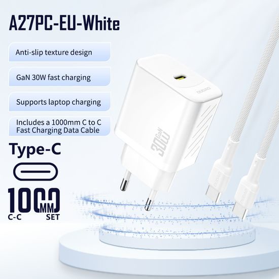 Dudao A27PCEU polnilnik USB-C + kabel USB-C - USB-C, PD 30W GaN, bela