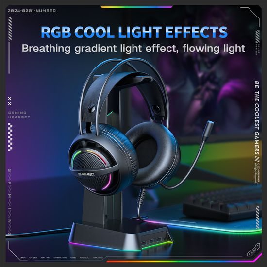 Onikkuma X88 Gaming slušalice s mikrofonom, RGB osvjetljenje, crne