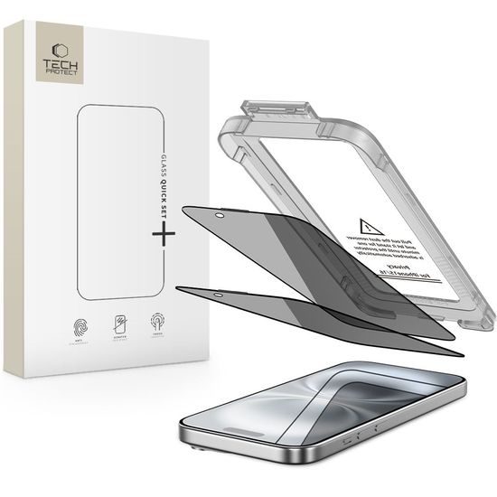 Tech-Protect Privacy Σκληρυμένο Γυαλί Quick Set+, iPhone 15 / 16, 2 τεμάχια