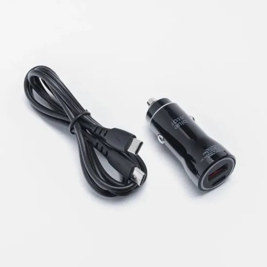 BlueStar φορτιστής αυτοκινήτου USB-C + USB A + καλώδιο USB-C - USB-C 3A 30W, PD, QC 3.0, AFC, PPS, μαύρο