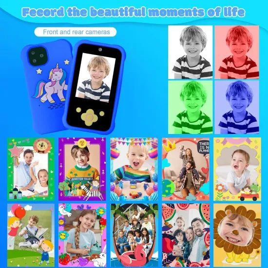 Gyerekeknek szánt okostelefon d-paddal, játékokkal, MP3-mal, dupla kamerával és érintőképernyővel, kék