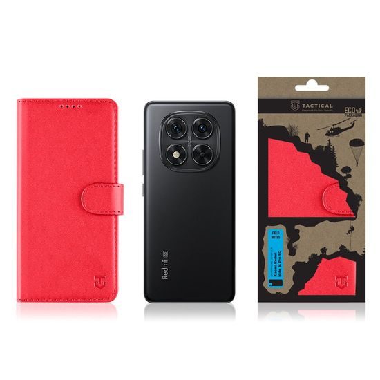 Tactical Field Notes Hülle für Xiaomi Redmi Note 14 Pro 5G - Magnetische Klapphülle aus PU-Leder - Rot
