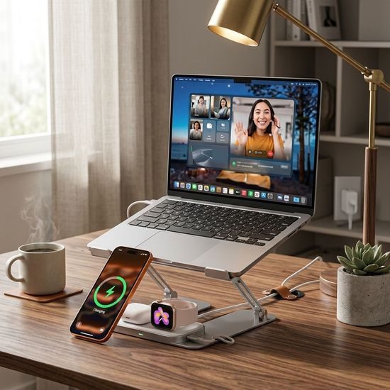 Premium aluminijski stalak za laptop s bežičnim punjenjem 4u1