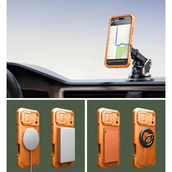 Dexnor MagSafe Hoesje iPhone 17 Pro Max - 360° Kickstand - met Camera Cover - Oranje