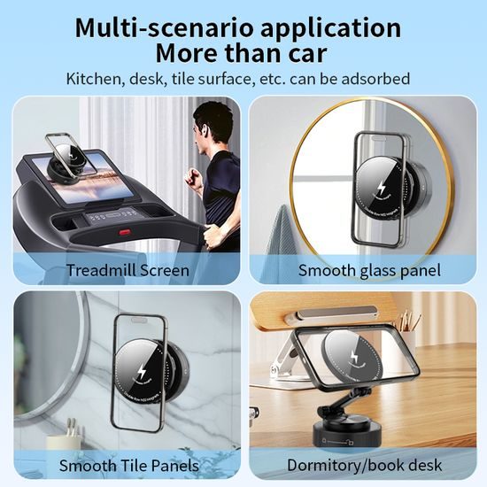 360° 15W μαγνητική ασύρματη βάση τηλεφώνου με βεντούζα και ρυθμιζόμενο βραχίονα, μαύρη, C48