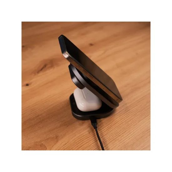 Swissten MagBase Αναδιπλούμενος ασύρματος φορτιστής 3σε1, Qi2, μαύρος