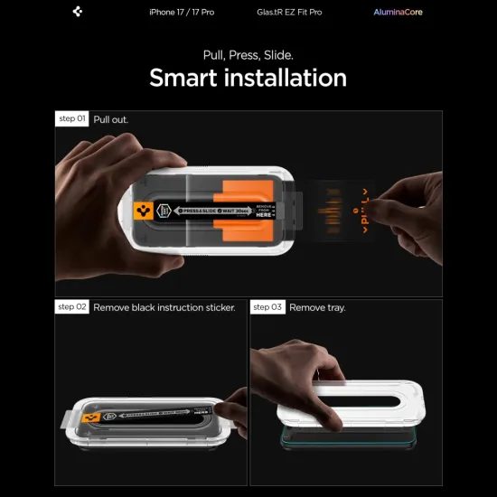 Spigen Glas.TR EZ Fit Pro s aplikátorom, Tvrdené sklo, iPhone 16 Pro / 17 / 17 Pro / 18 Pro