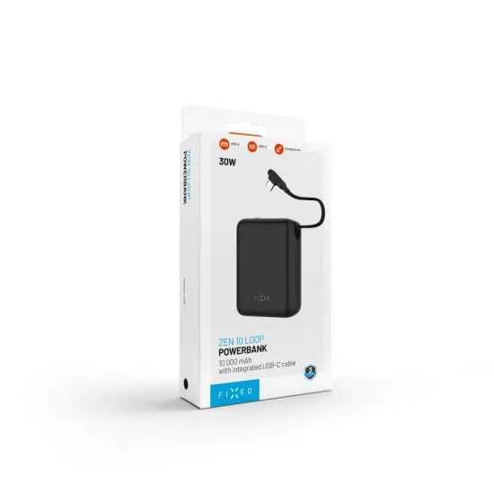 FIXED Zen 10 Loop powerbank LCD kijelzővel, 10 000 mAh, 30W, fekete