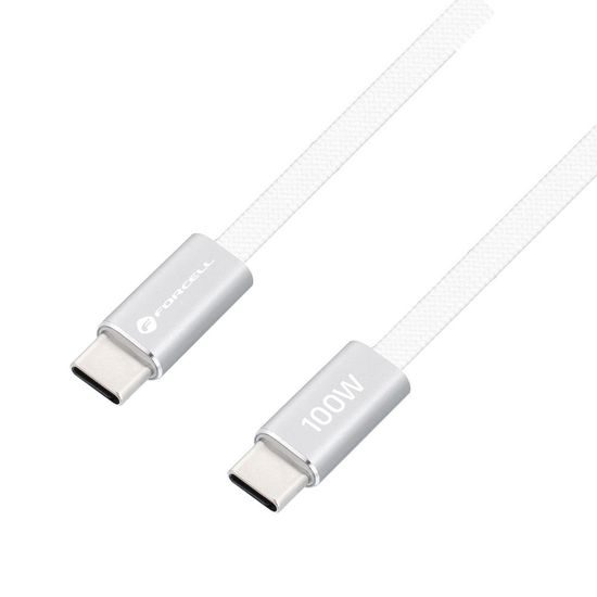 Cablu Forcell F-Energy USB-C - USB-C, QC4.0, PD, 5A, 100W, 1,2 m, alb