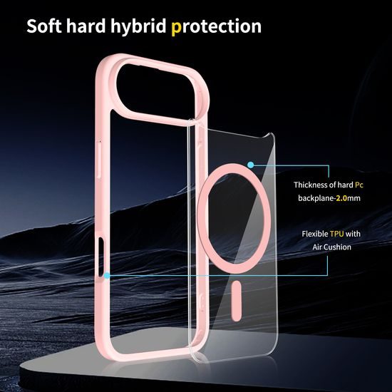 JP MagFit Clear MagSafe θήκη με μαγνήτη N52, iPhone Air, ανοιχτό ροζ