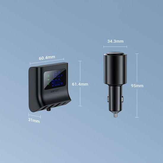 Acefast autós töltő 90W USB-C / 3x USB / szivargyújtó aljzat, PPS, PD3.0, QC3.0, AFC, FCP, fekete (B8 fekete)