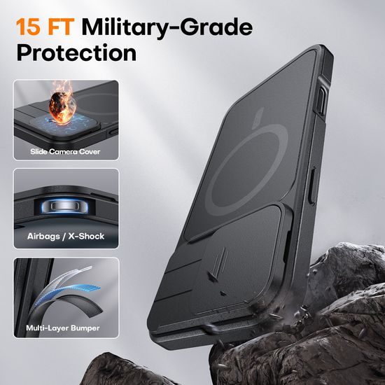 JP CamProtection MagSafe etui z 4.5M SGS certifikatom, iPhone 15 Pro, črn