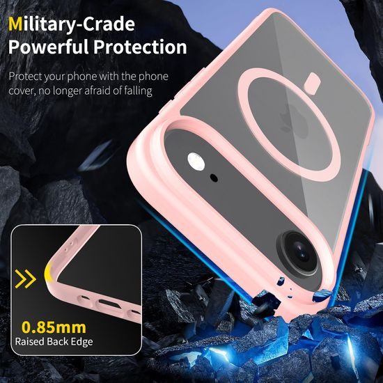 JP MagFit Clear MagSafe θήκη με μαγνήτη N52, iPhone Air, ανοιχτό ροζ