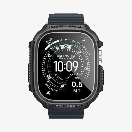 Spigen Rugged Armor + ochranná fólie na displej, Apple Watch Ultra / Ultra 2 / Ultra 3, černé