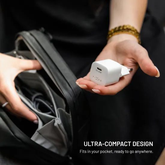 FIXED Mini USB-C hálózati töltő, PD 20W, fehér