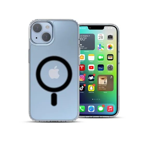 iPhone 14 dėklas – ER Case Ice Snap Black Edition skaidrus su MagSafe – skaidri