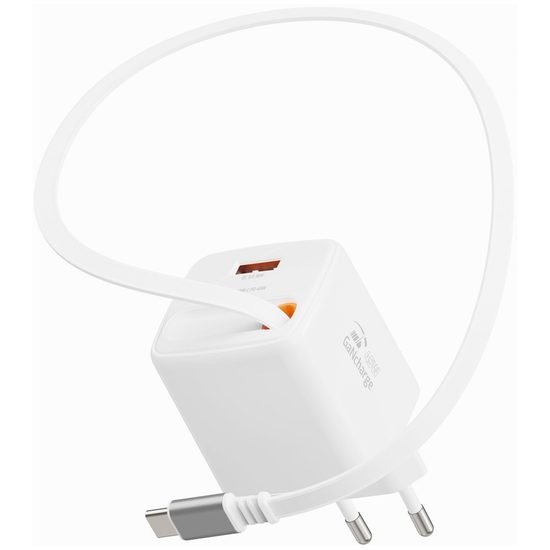 Swissten SlideCharge adapter s izvlačivim USB-C kabelom GaN 45W, 1x USB-A 18W, bijeli