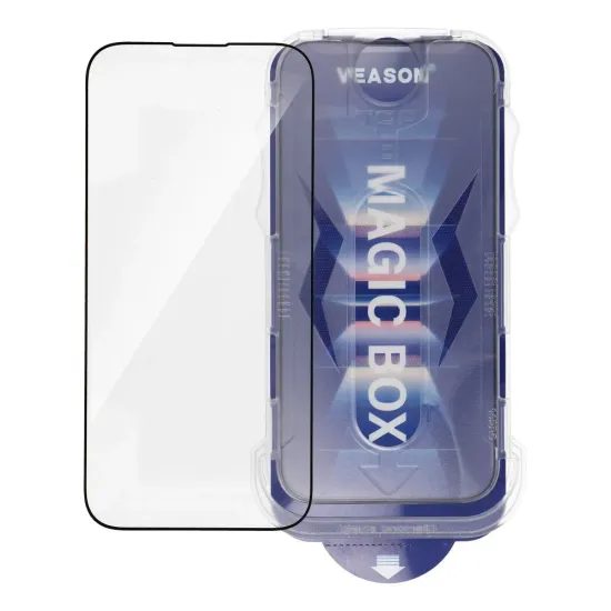 6D Pro Veason Kaljeno steklo z enostavno namestitvijo, iPhone 13 Pro / 14, črno