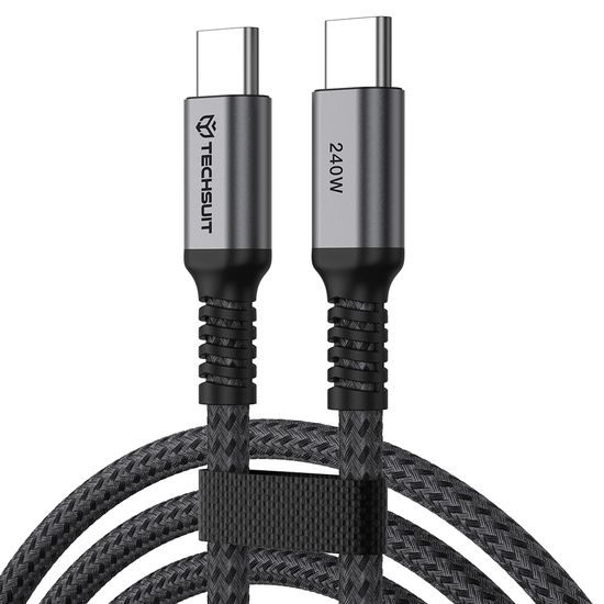 Techsuit TitanSync Pro (CX2) USB-C uz USB-C datu kabelis PD 240 W 2 m – pelēks