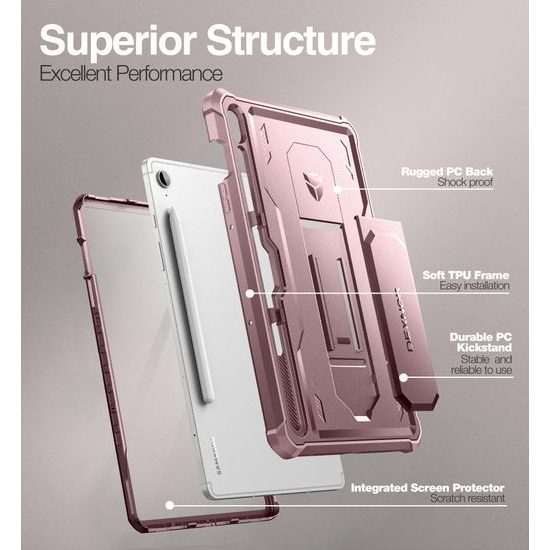 Dexnor 360 Kickstand borító Samsung Galaxy Tab S9 FE, rózsaszín