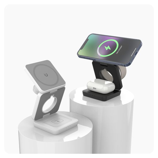 Ασύρματος Αναδιπλούμενος Φορτιστής Qi 3σε1 Πλαστικός, PD20W, QC3.0, λευκός