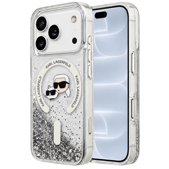 Karl Lagerfeld Liquid Glitter KC Heads MagSafe ümbris iPhone 17 Pro / 18 Pro – läbipaistev