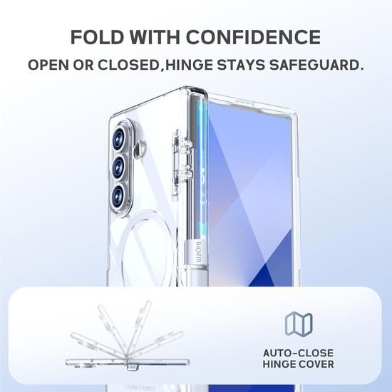 BiQiHR Schutzhülle + HD Schutzfolie für Samsung Galaxy Z Fold7 - 360° Schutz mit Panzerglas und Ständer - Transparent