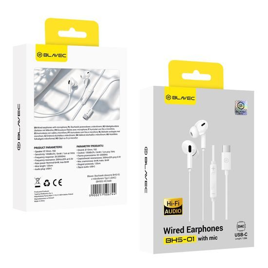 Blavec BHS-01 Bedrade In-Ear Oordopjes met Microfoon USB-C (DAC) - Wit