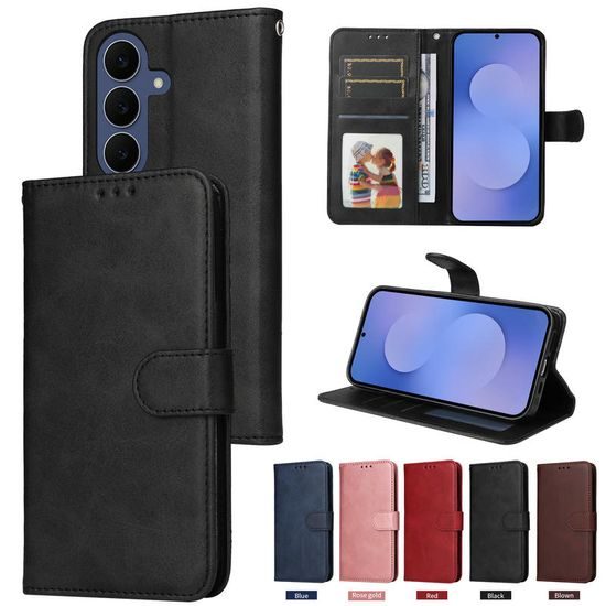 Magnet Schutzhülle für Samsung Galaxy S26 FE - Elegantes Leder Case mit Magnetverschluss - Schwarz