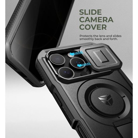 Dexnor Privacy MagSafe Kickstand Camprotector tok iPhone 16 Pro, fekete
