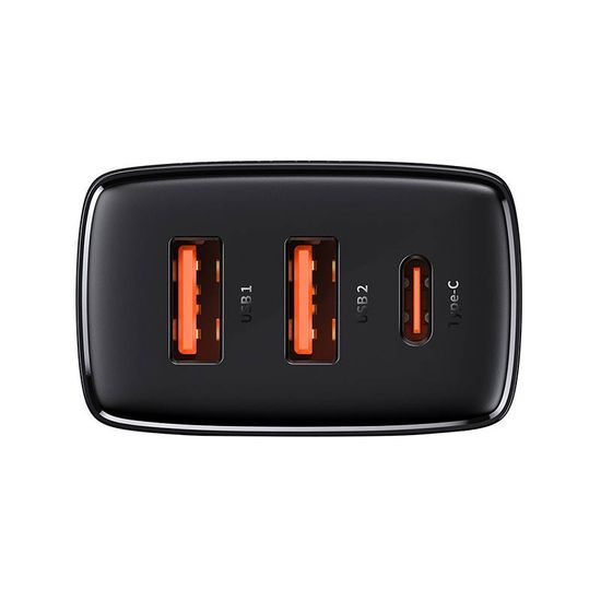 Baseus Compact brzi punjač, 2x USB, USB-C, PD, 3A, 30W, crni