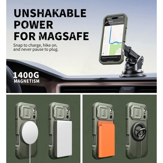 Dexnor MagSafe 360 Kickstand Camprotector maska iPhone 17 Pro, zelena