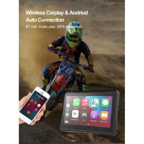 Motociklistički 7" CarPlay zaslon s bežičnim Apple CarPlay i Android Auto