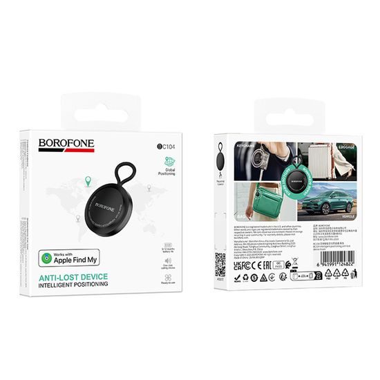 Borofone Smart Tracker kompatibel mit Apple Find My für Schlüssel, Geldbörse und Gepäck - Schwarz