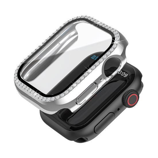 Etui JP Watch Diamond, Apple Watch 7 / 8 / 9, 45 mm, srebrny