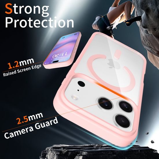JP MagFit Clear MagSafe θήκη με μαγνήτη N52, iPhone 17 Pro, ανοιχτό ροζ