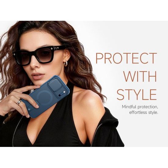 Husă Suritch AirBounce Bumper MagSafe cu Suport și Protecție Cameră, iPhone 17 Pro Max / 18 Pro Max, albastru deschis