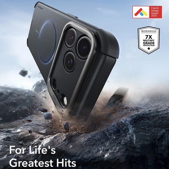 iPhone 17 Pro / 18 Pro vāciņš – ESR Cyber Armor Kickstand ar statīvu – melns