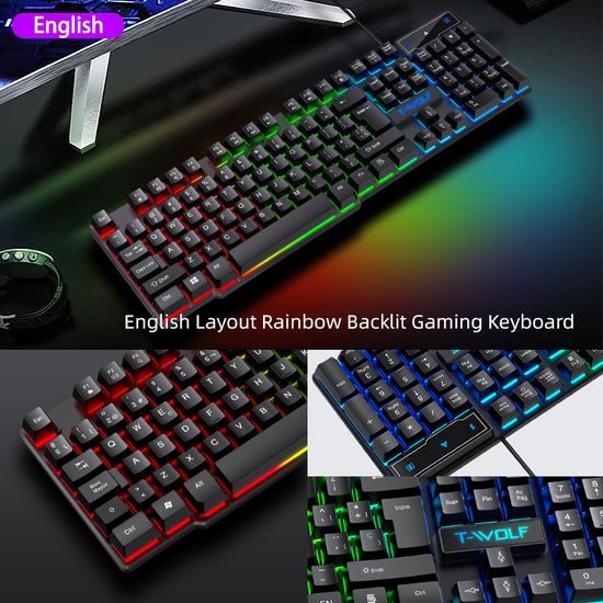 T-WOLF TF880 RGB Gaming Set 5in1 (Tastatur, Maus, Headset, Mauspad + Lautsprecher)