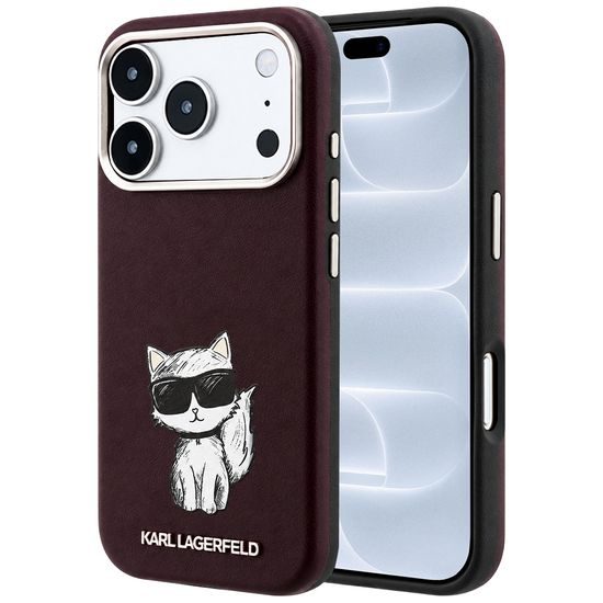 Karl Lagerfeld Smooth Leather Choupette Sketch MagSafe ümbris iPhone 17 Pro / 18 Pro – burgundia