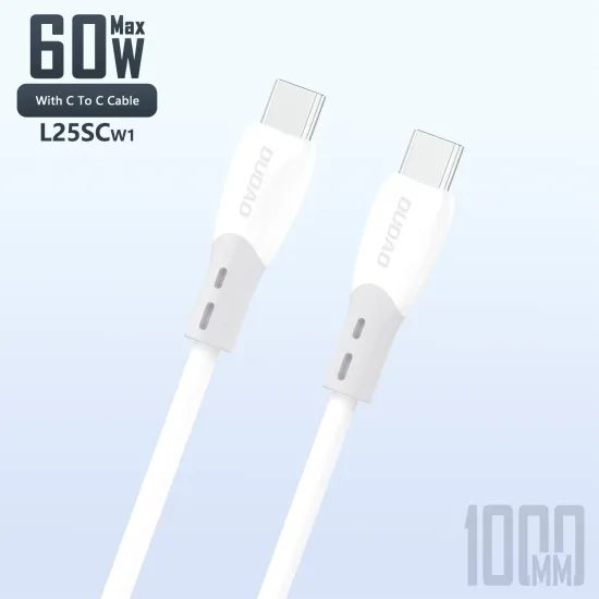 Dudao L25SC kabel USB-C - USB-C, 60W, 1 m, bílý